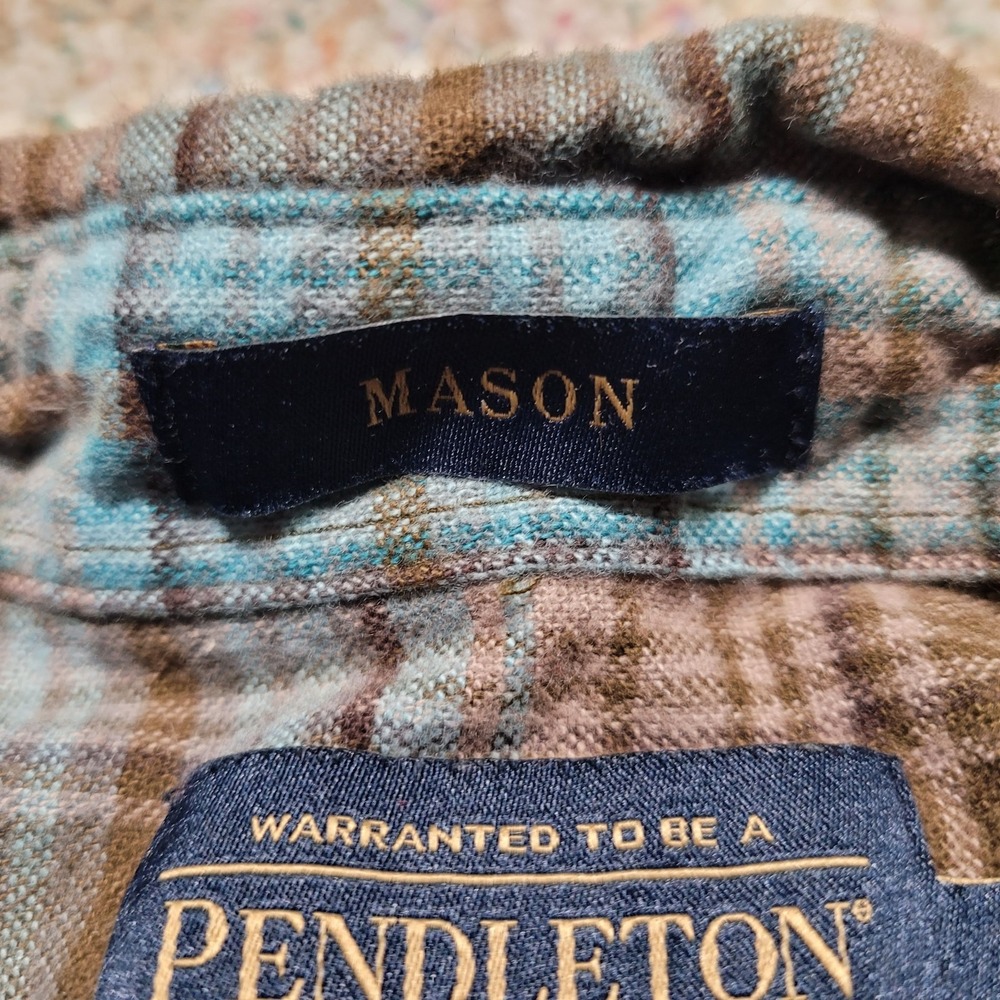 Pendleton Shirt Men Large Brown Blue Plaid Button Down Long Sleeve Hiking Mason - Picture 8 of 15